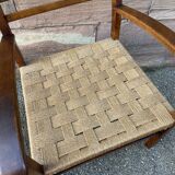 Vintage armchair in wood and rope, 1960s