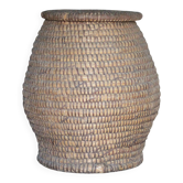Panier ancien avec couvercle, bourgne paille et ronce, panier tressé, décor