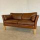 Vintage Danish mid-century dark cognac leather 2 seater Stouby sofa
