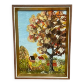Original Swedish Oil on Canvas - "Autumn Tree" by J. Nilsson - Vintage and Framed - 49 × 38 cm