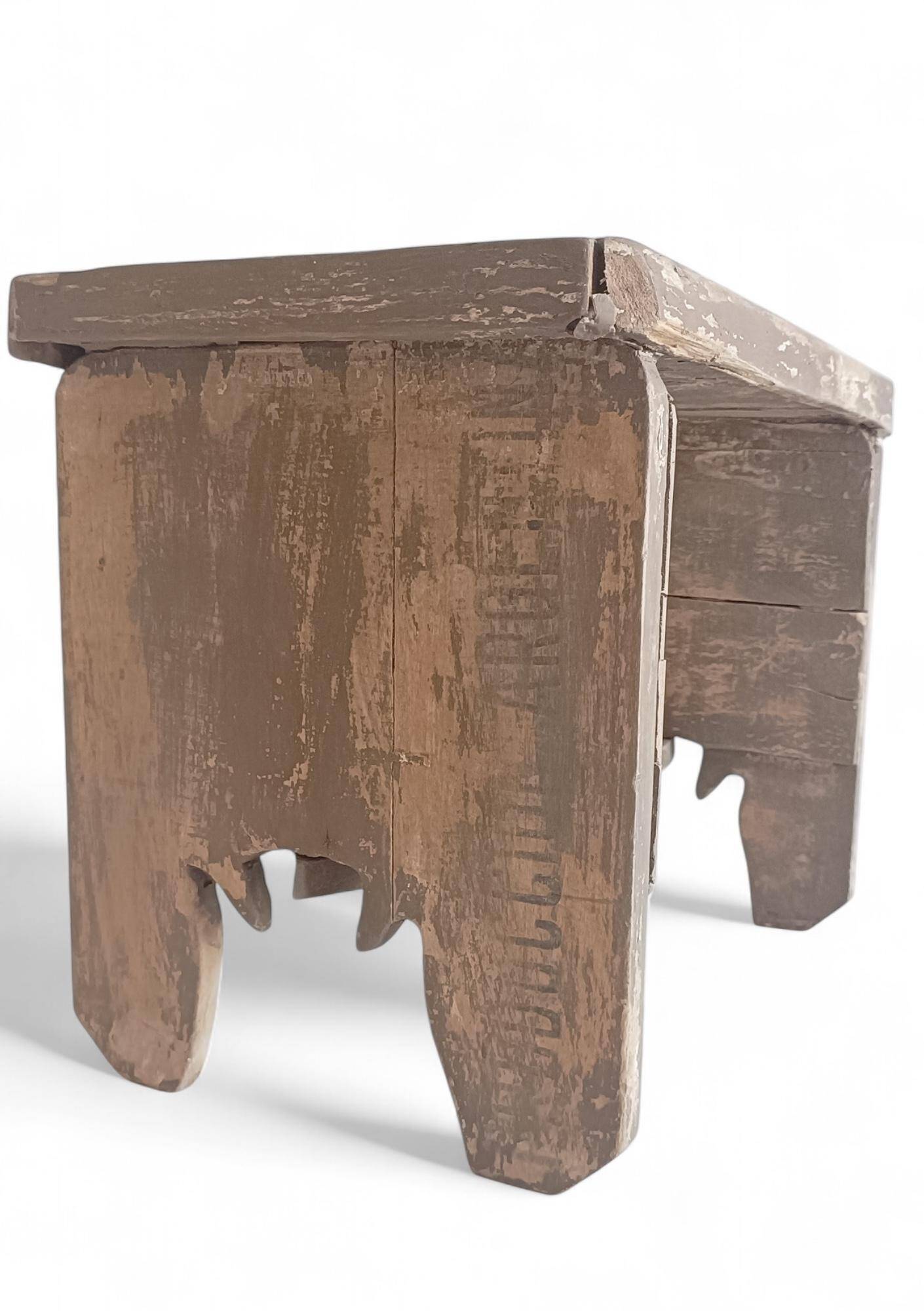 Rustic Weathered Wood Farm Stool/ Accent Table, Spain,  Early 20th-C