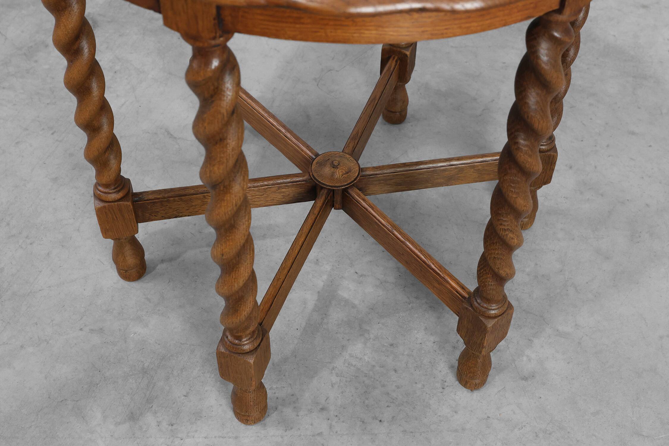 Solid Oak Carved Side Table with Barley-twist legs, France ca. 1890