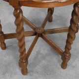Solid Oak Carved Side Table with Barley-twist legs, France ca. 1890
