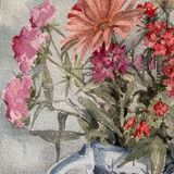 Old watercolor signed Jany. F. Millet (1926-1992), bouquet of flowers under framed glass, 1950