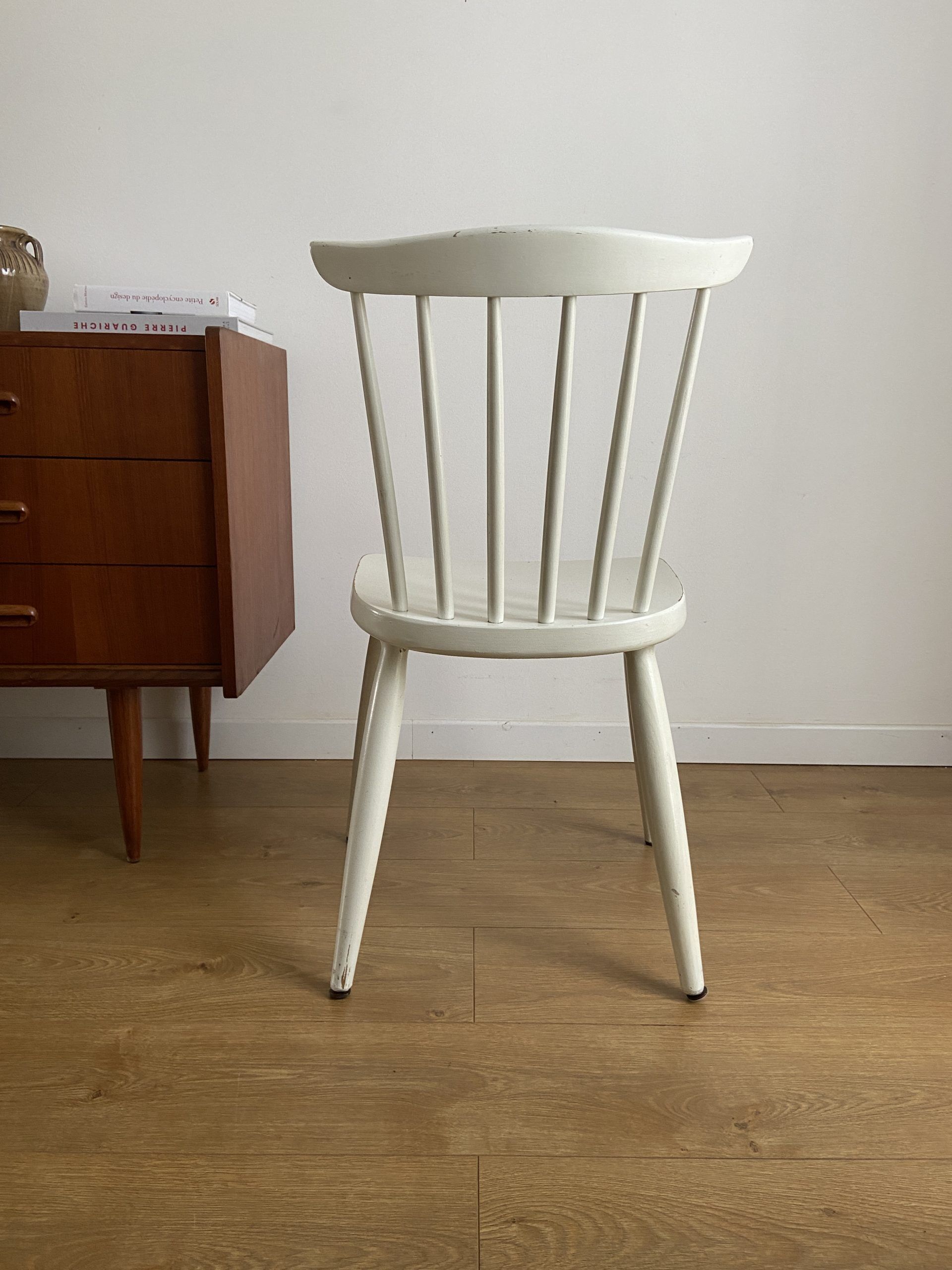 Vintage scandinavian style white chair in solid wood