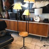 Living room lamp in metal and wicker, raffia lampshade 1950