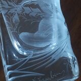 Rectangular vase in crystalline glass engraved Carabin