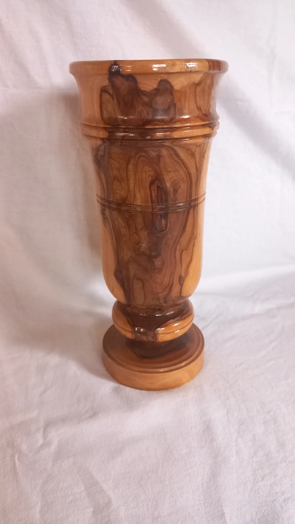Vintage hand-turned solid olive wood vase – 1970s