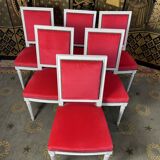 Suite de 6 chaises de style Louis XVI velours rouge
