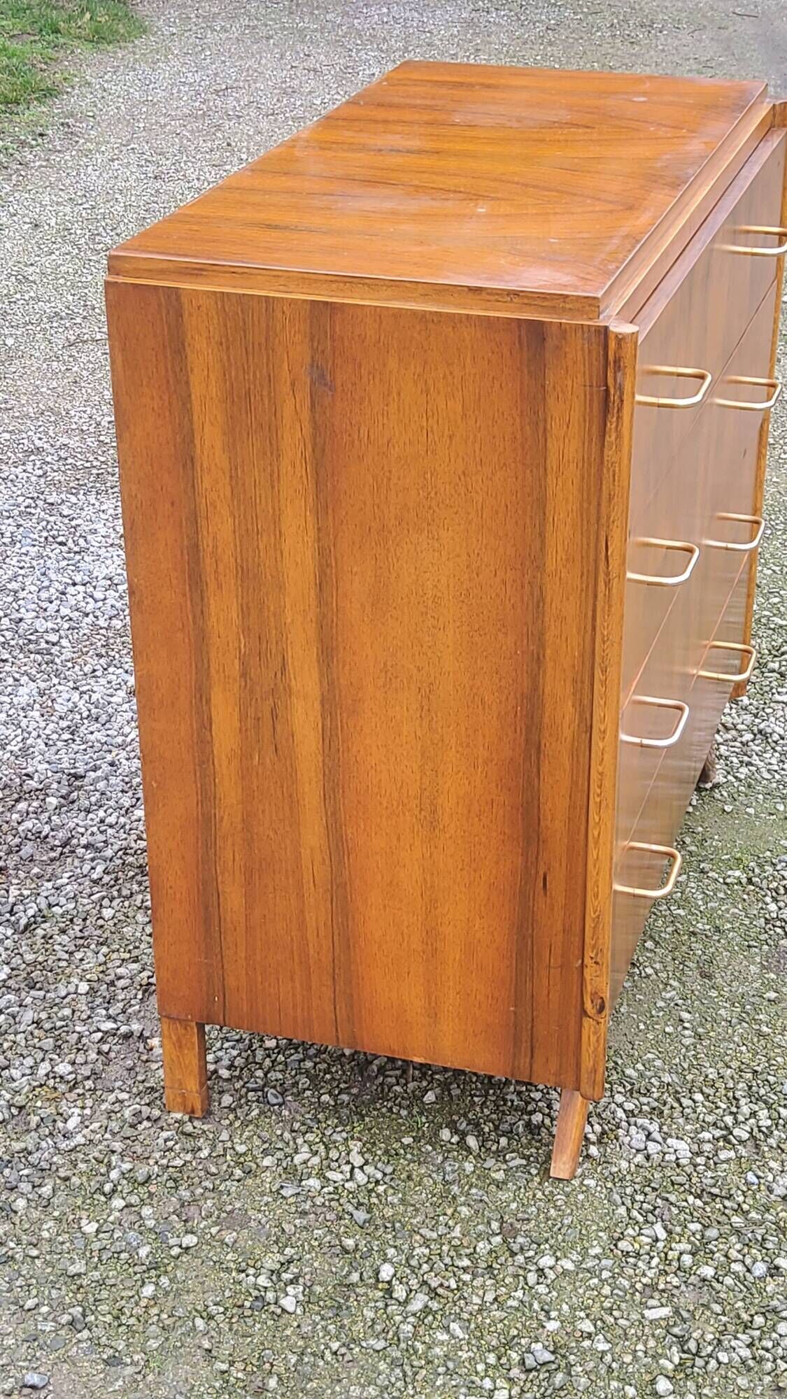 Vintage chest of drawers in walnut compass legs 4 drawers from the 1950s