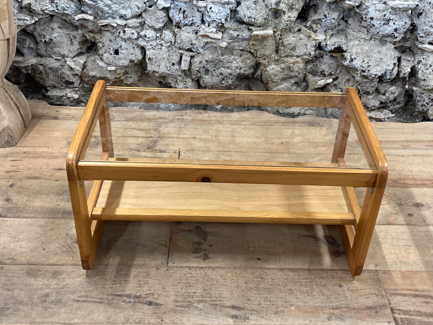 Coffee table in pine and glass Regain 1980