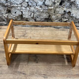 Coffee table in pine and glass Regain 1980