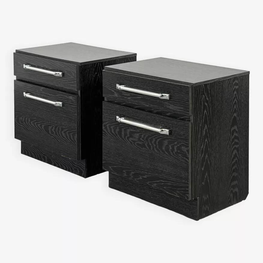 Pair of vintage black and chrome bedside tables