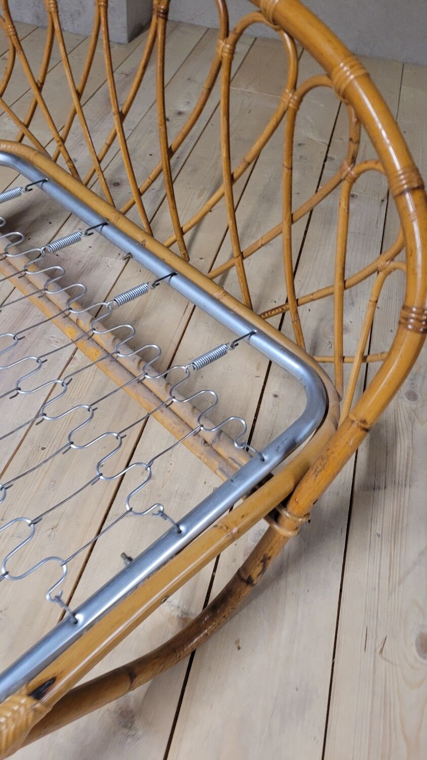 Vintage rattan basket sofa bed - 1950s