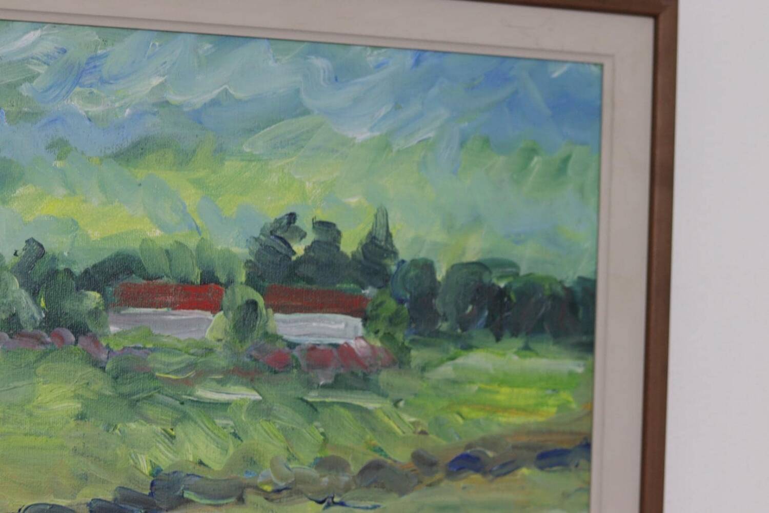 Swedish Oil on Canvas – “Houses” by Kersti Flyckt – Vintage & Framed
