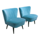 Set de fauteuils club bleus azur en hêtre massif, design Mid-Century Hongrie années 1950