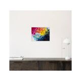 Acrylic painting on canvas in blue, pink, and yellow.