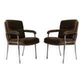 Aluminium and brown teddy fabric armchair, Germany, 1970s, set of 2