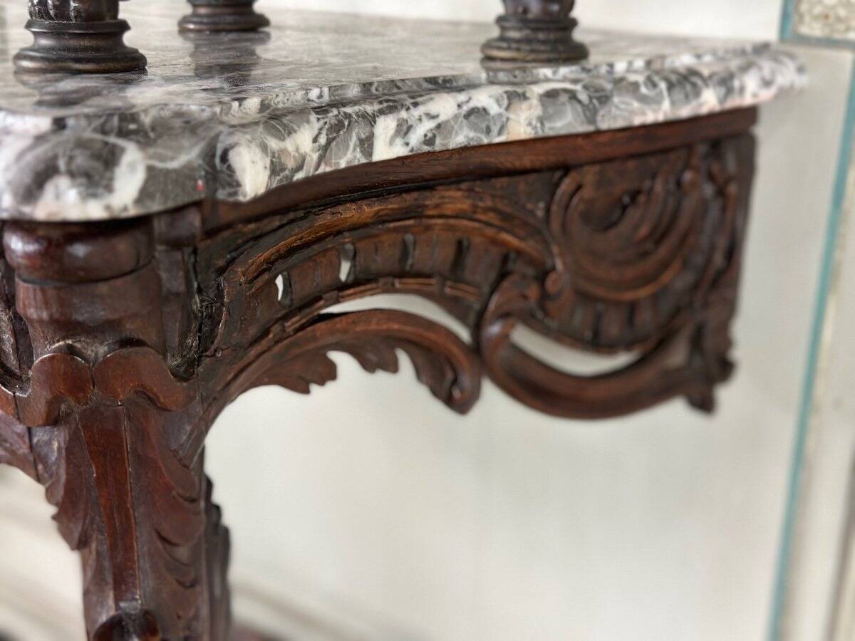 Louis XV style console in carved wood, grey Ardennes marble, 18th century