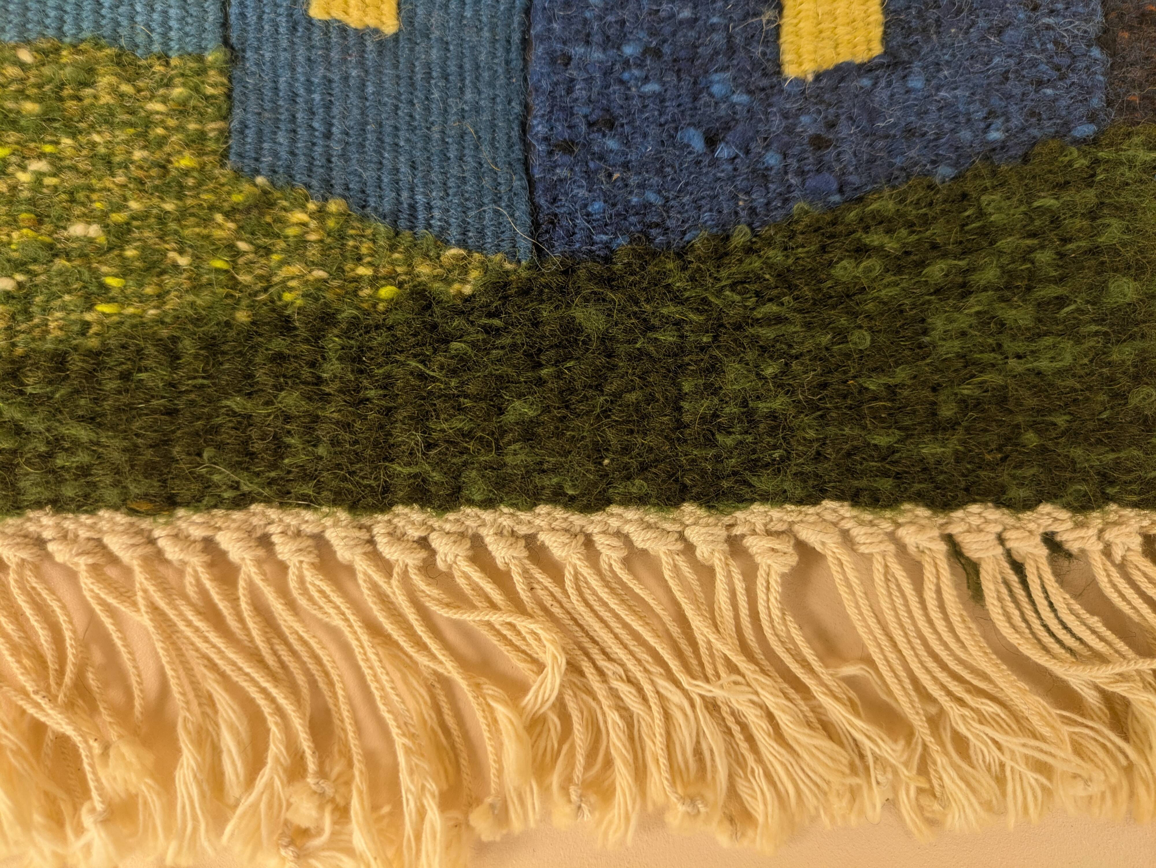 Vintage Handwoven Tapestry Village Scene Under the Full Moon
