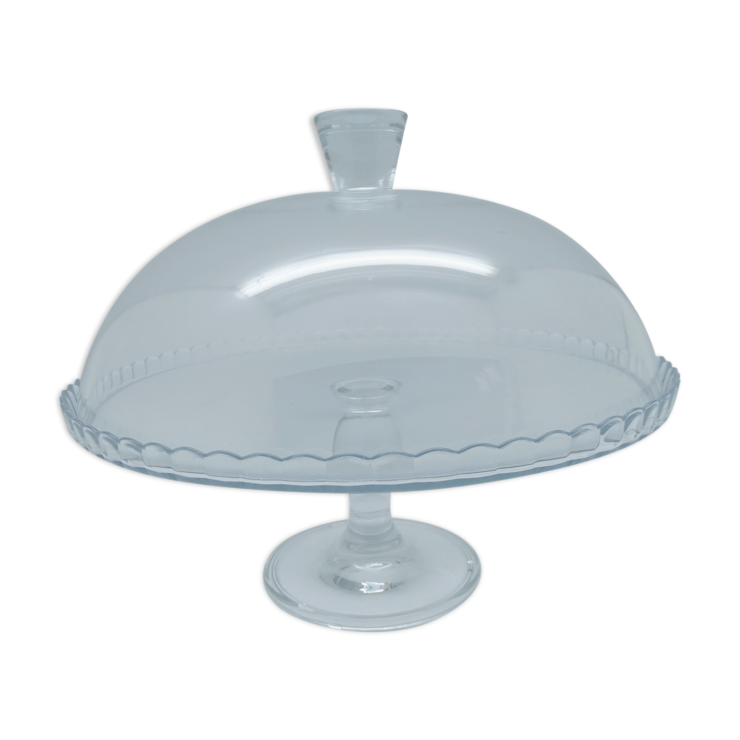 Glass cake dish with bell