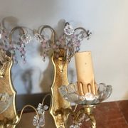Pair of glass wall sconces with crystal drops