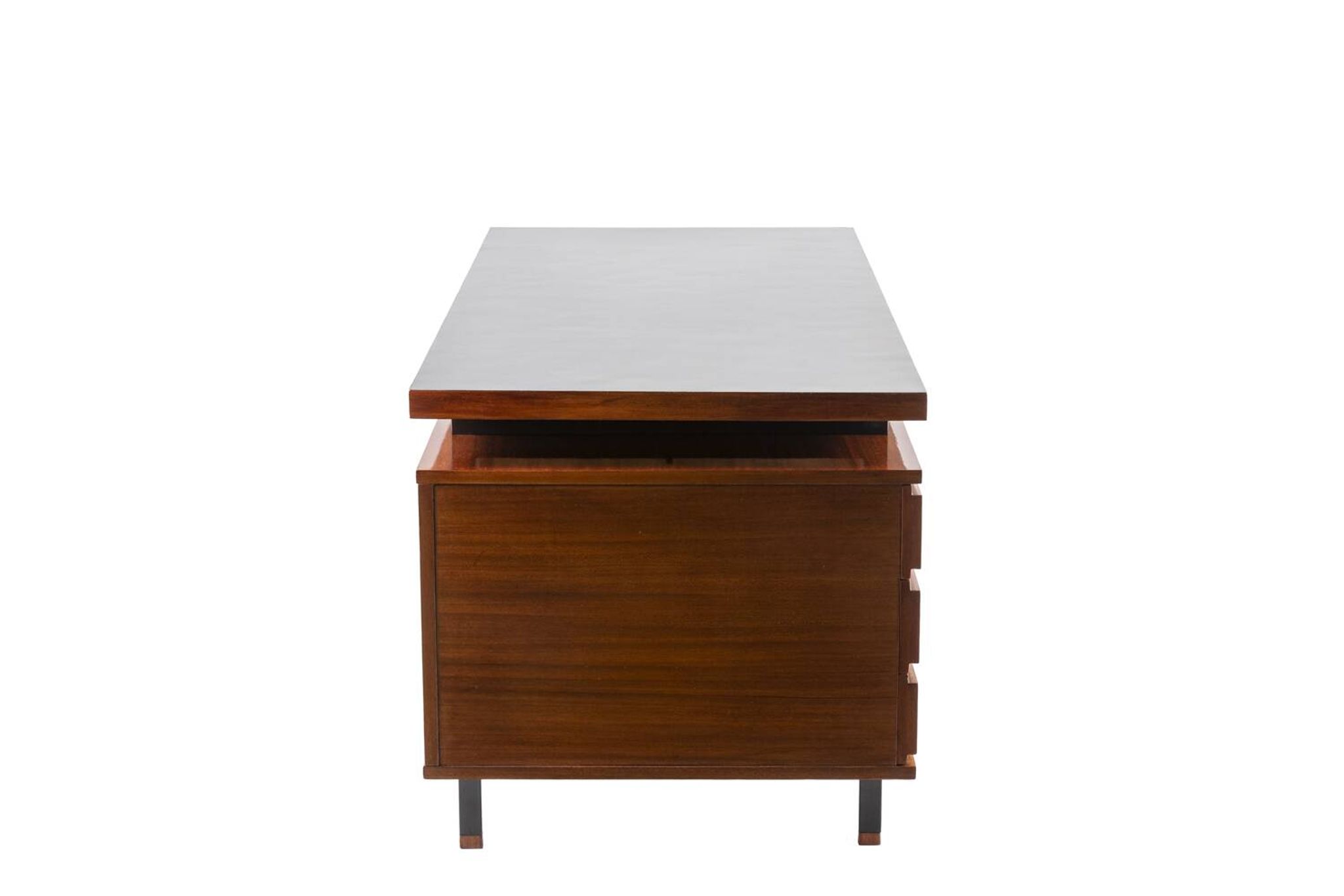 Pierre Guariche, mahogany and lacquered metal desk, 1960s