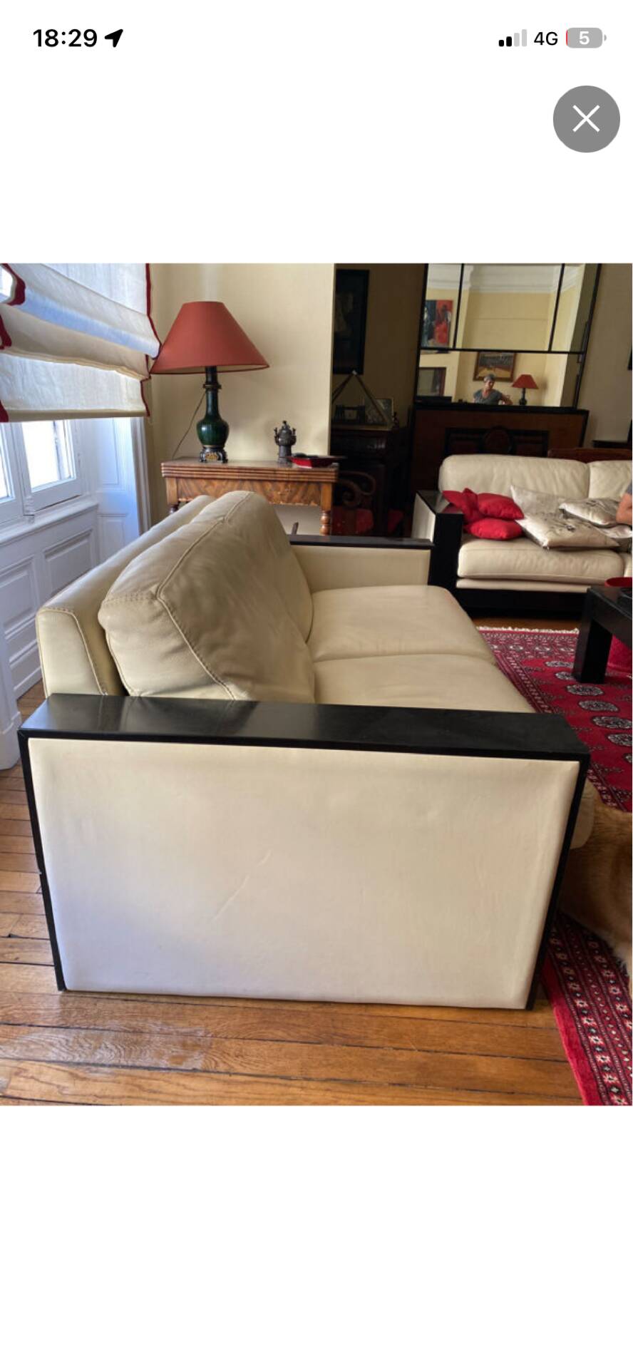 Sofa 2 seaters White leather and wood