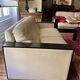 Sofa 2 seaters White leather and wood