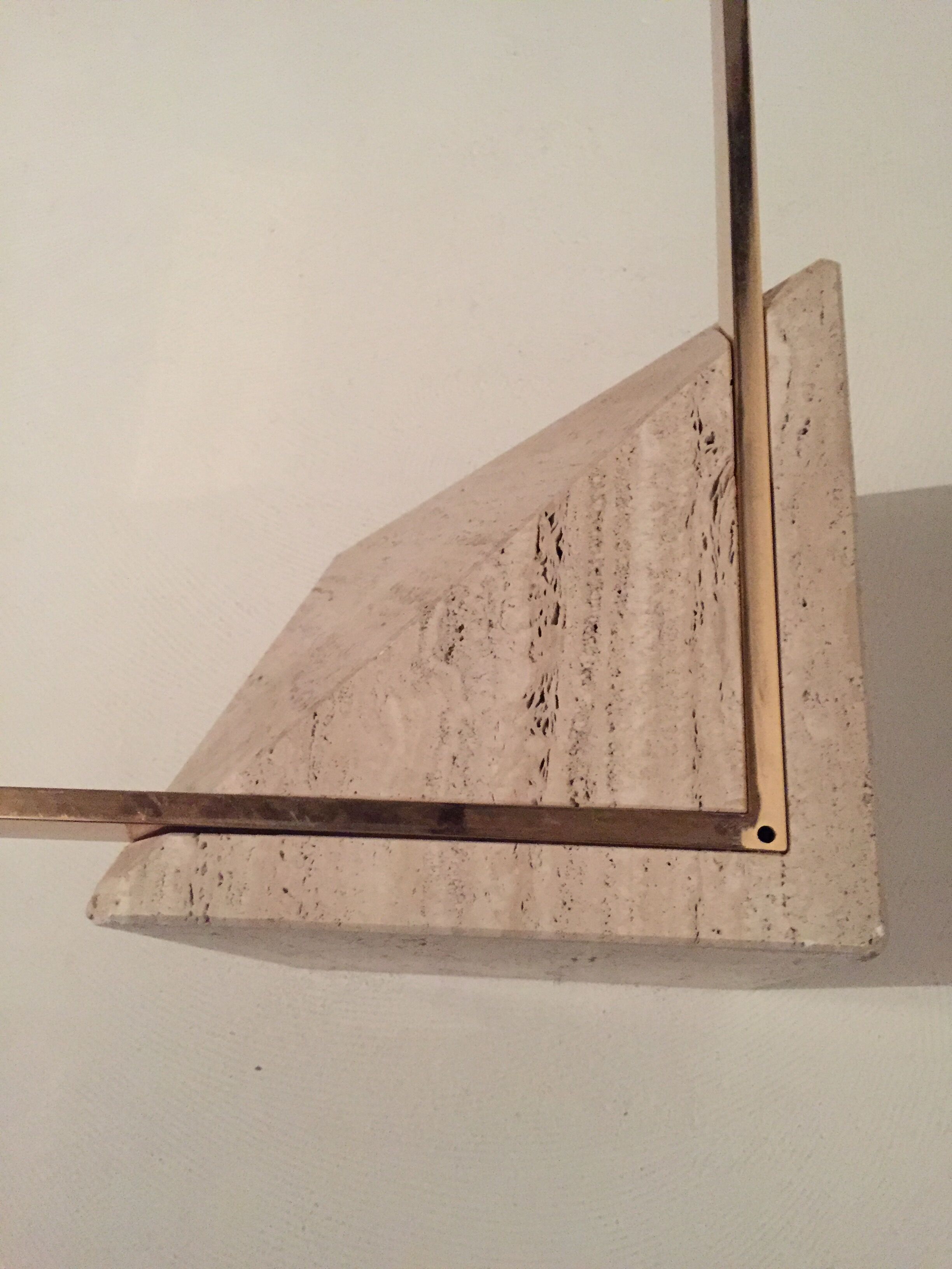 Artedi Italy coffee table in travertine, brass and glass 1970s