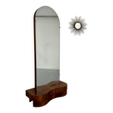 Grand miroir sur pied art déco année 30 bois courbe placage noyer 
