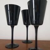 Set of 3 black crystal wine glasses