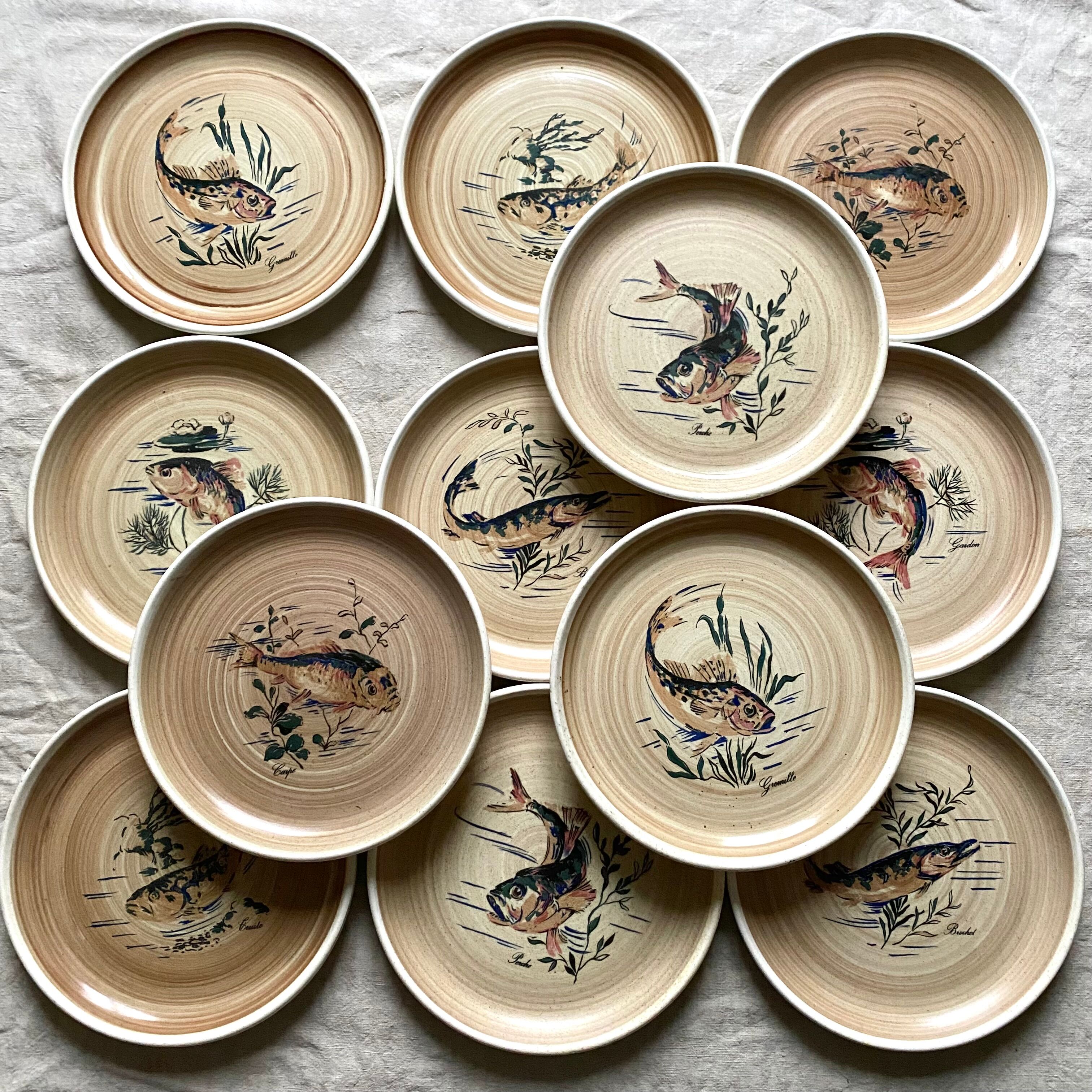 Flat plates Sarreguemines Fish Granville