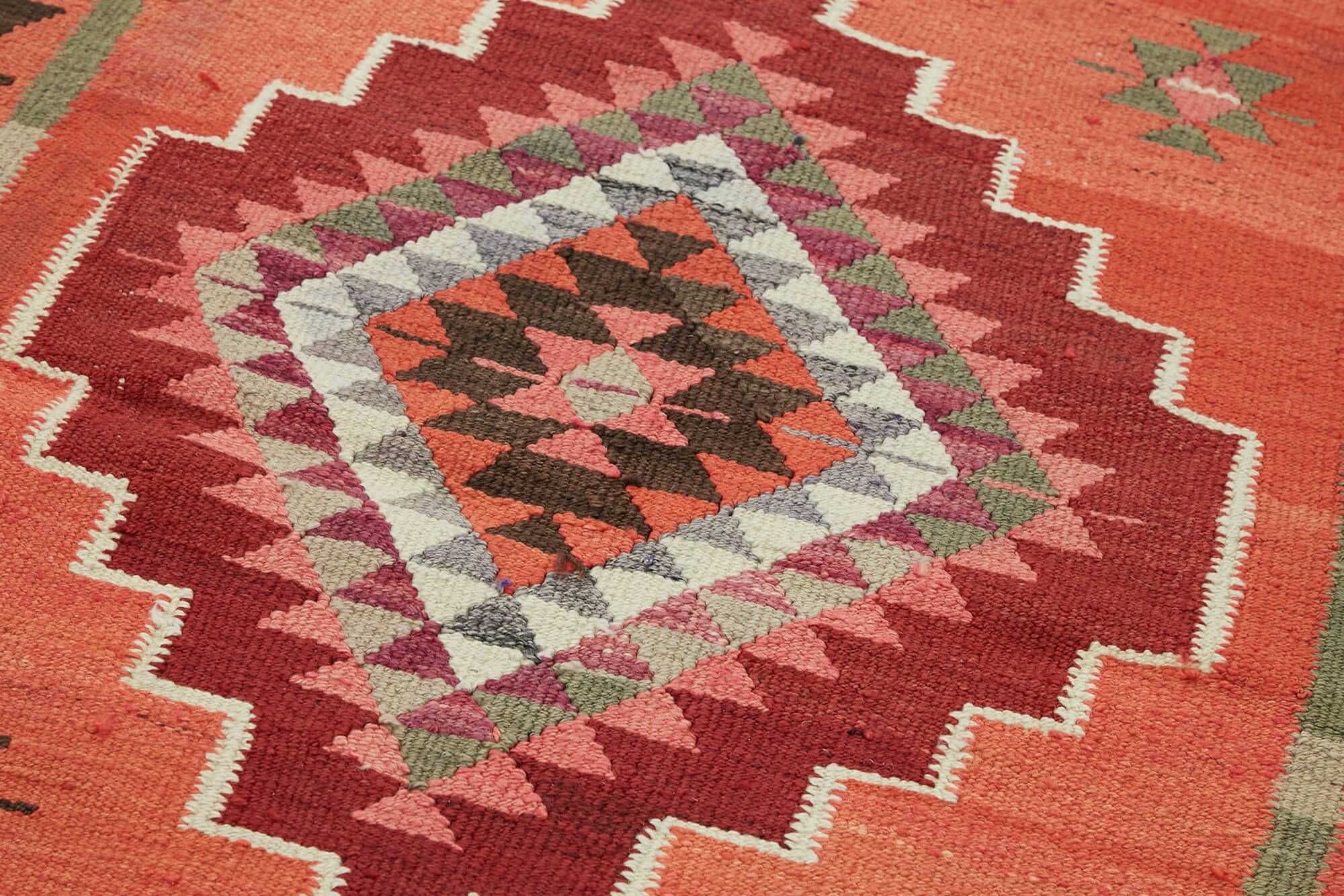 Turkish Handwoven Vintage Herki Kilim 98 cm x 313 cm