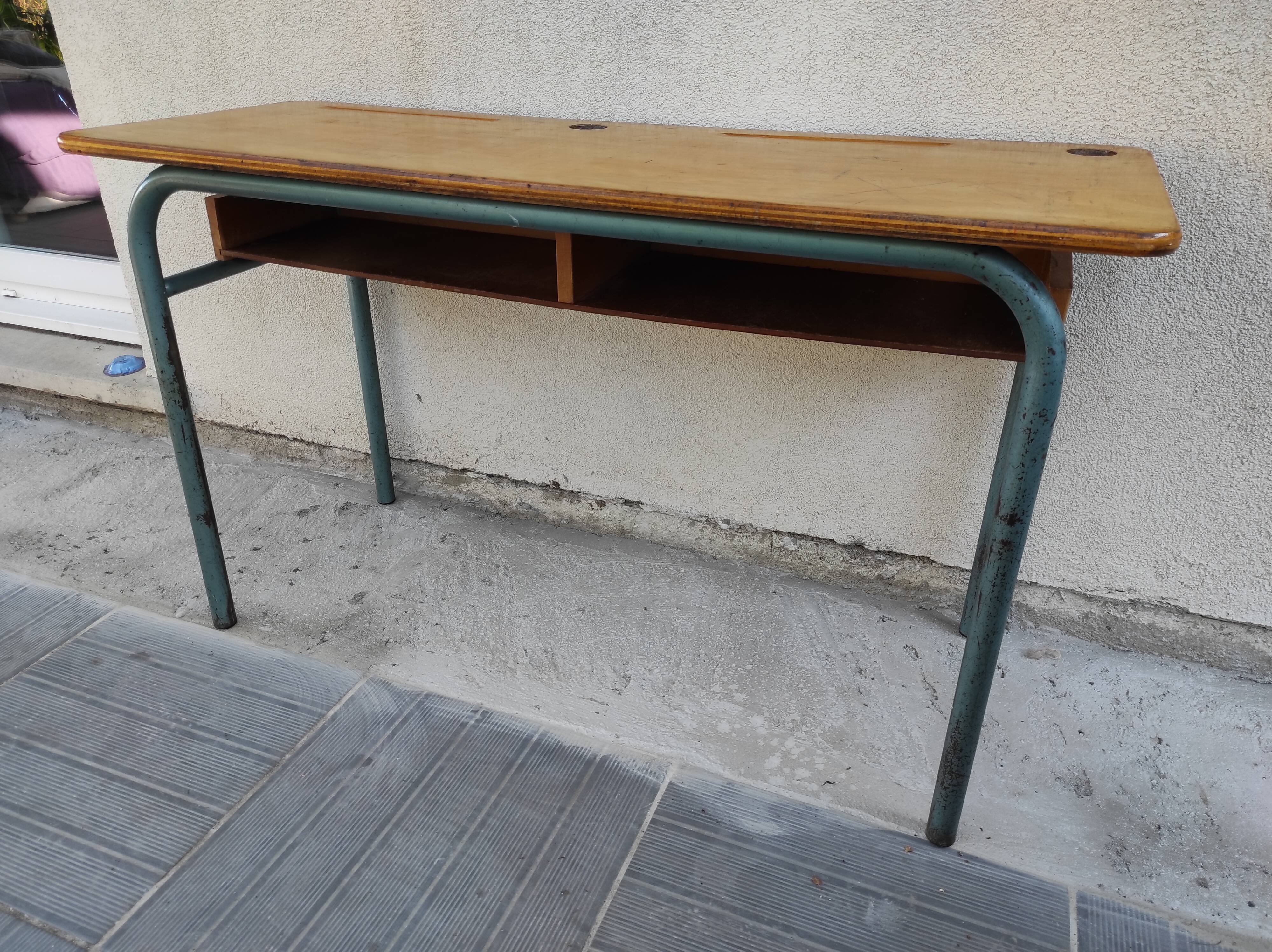 Hitler style 1960 double school desk with locker