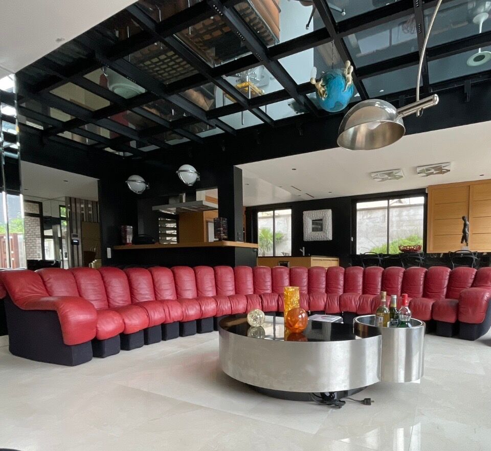 DS 600 model sofa or snake in dark red leather.