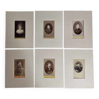 Set of 6 old photographs, oval and rectangular studio portraits from the 19th century