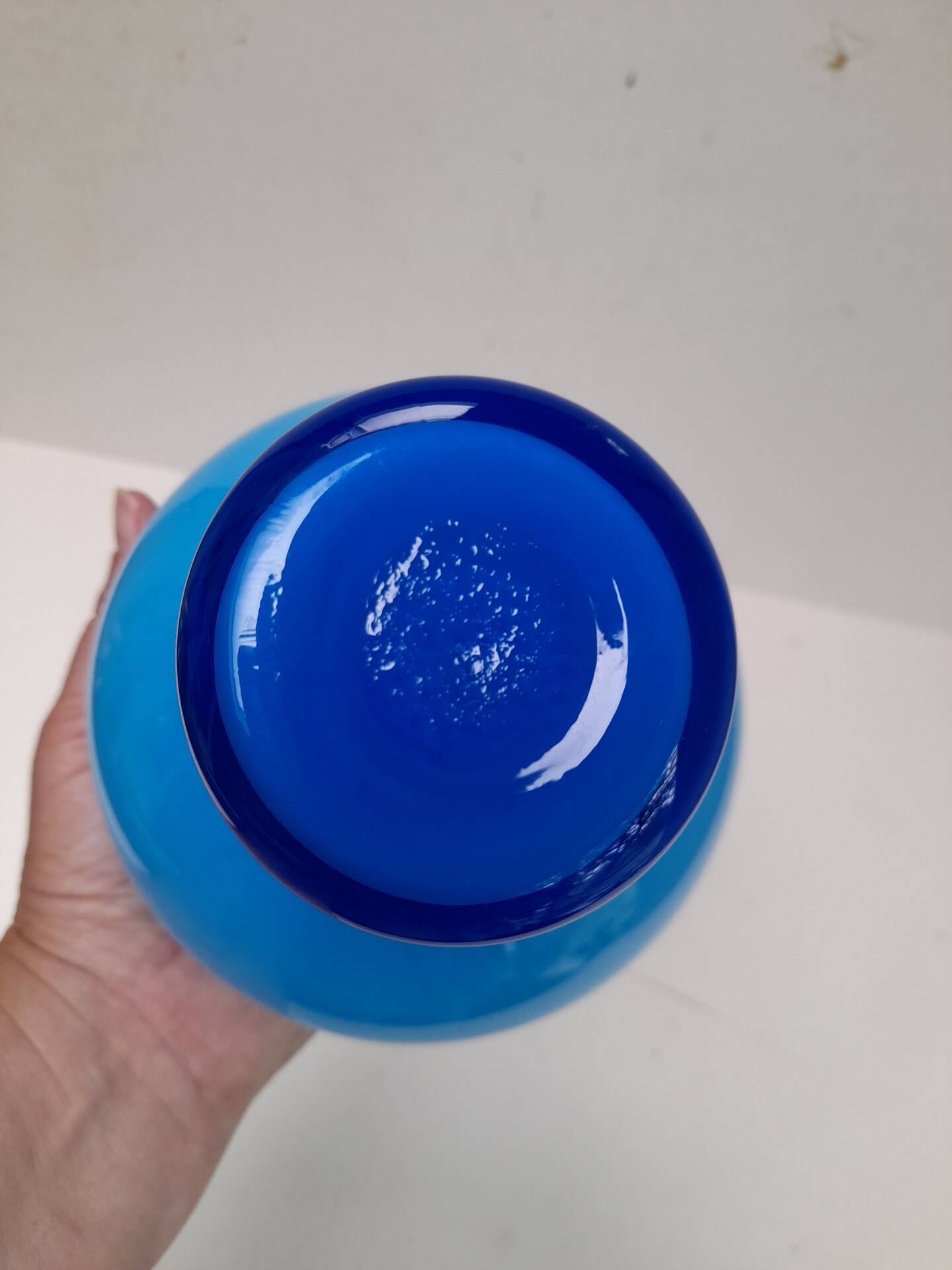 Blue opaline vase with rings Friedrich glass