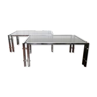 Pair coffee tables chrome steel design 1970