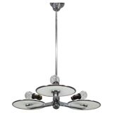 Restored Bauhaus or Art Deco chrome and glass chandelier, Czechoslovakia