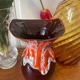 Vallauris vase in brown and orange fat lava
