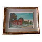 Landscape painting on tablet, 1950s, Italian school