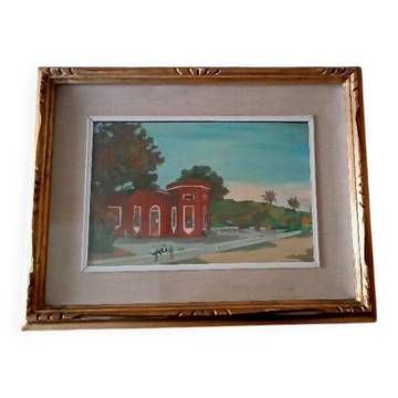 Peinture paysage sur tablette années 50 école italienne