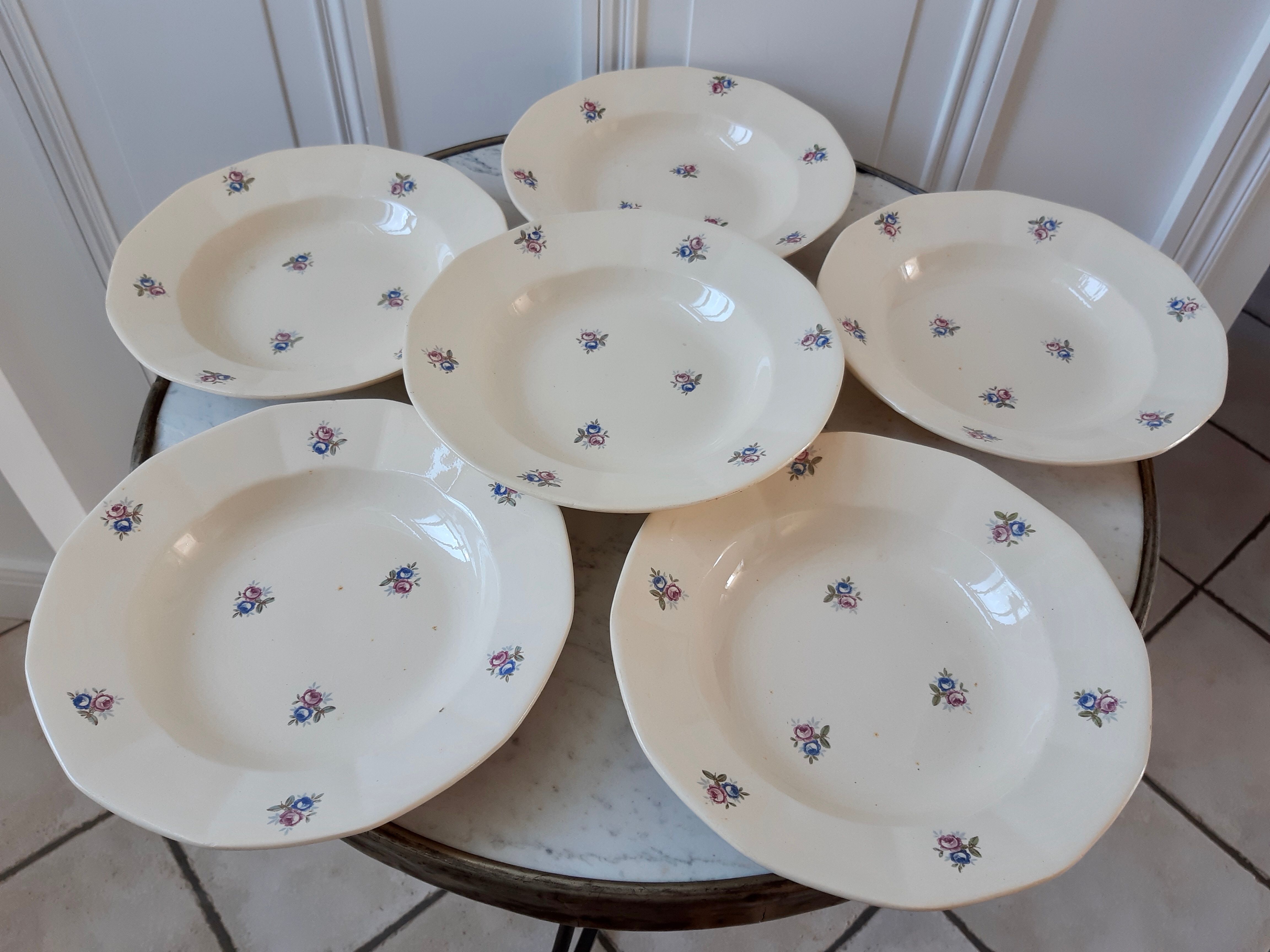 Set of 6 hollow plates Digoin Sarreguemines