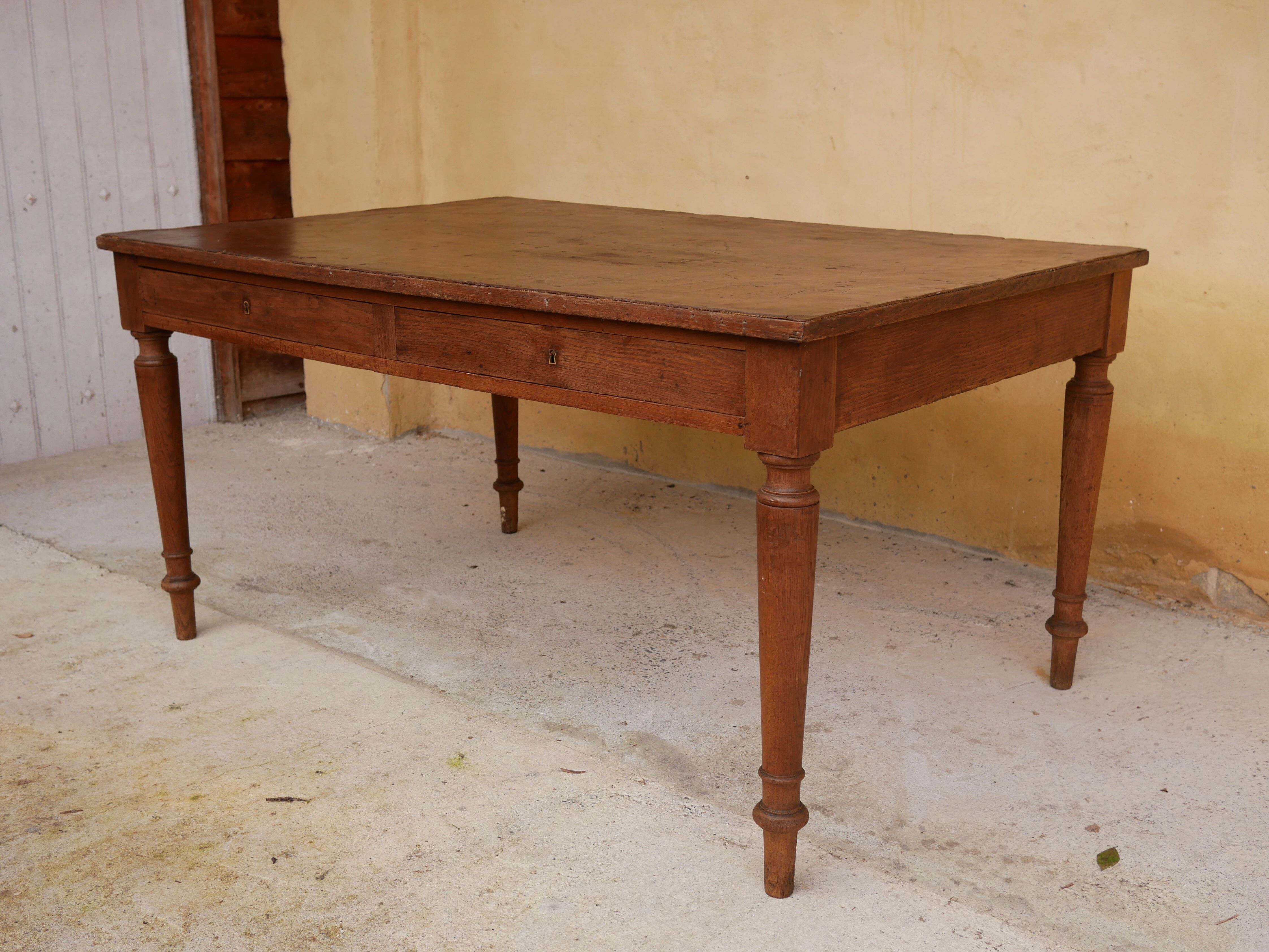 Vintage wooden and leather desk dining table