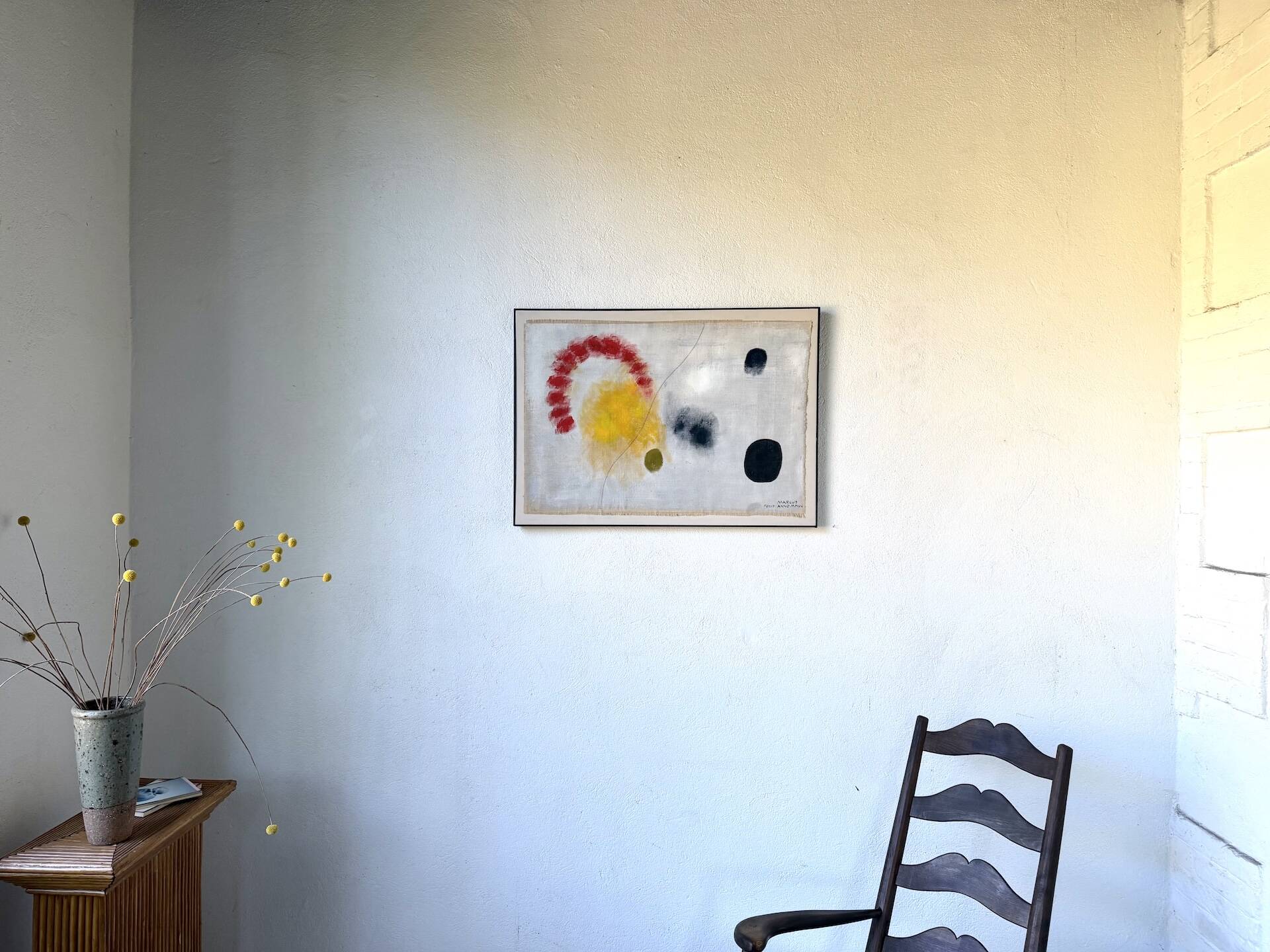 Tableau abstrait sur toile de lin dans le goût de Joan Miro