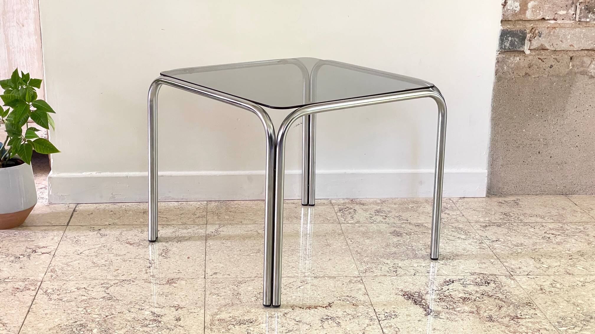 1970s coffee table glass and chrome steel