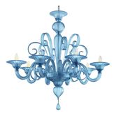 Contemporary Venetian Blue Satin Murano Glass Chandelier