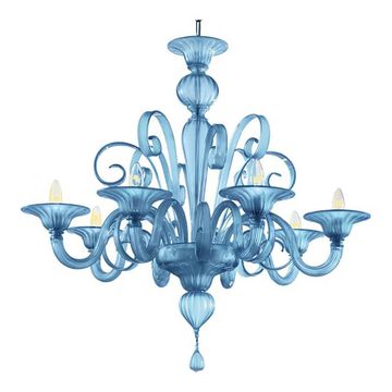 Contemporary Venetian Blue Satin Murano Glass Chandelier
