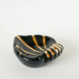 Heart / shell ceramic pocket tray, black and gold, signed, 1950
